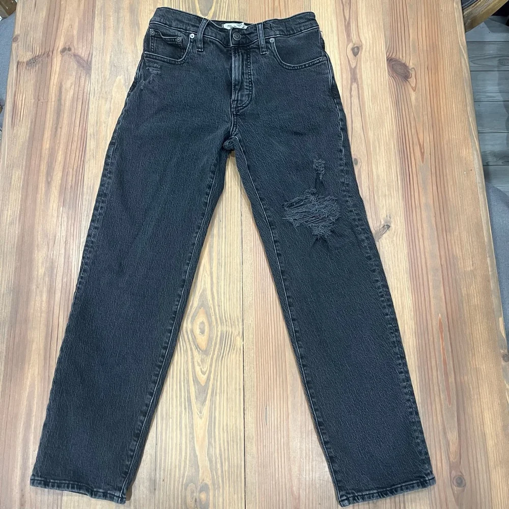 Women's Madewell Mid-Rise Perfect Vintage Straight Jeans Black‎ Size 27 0008 B1